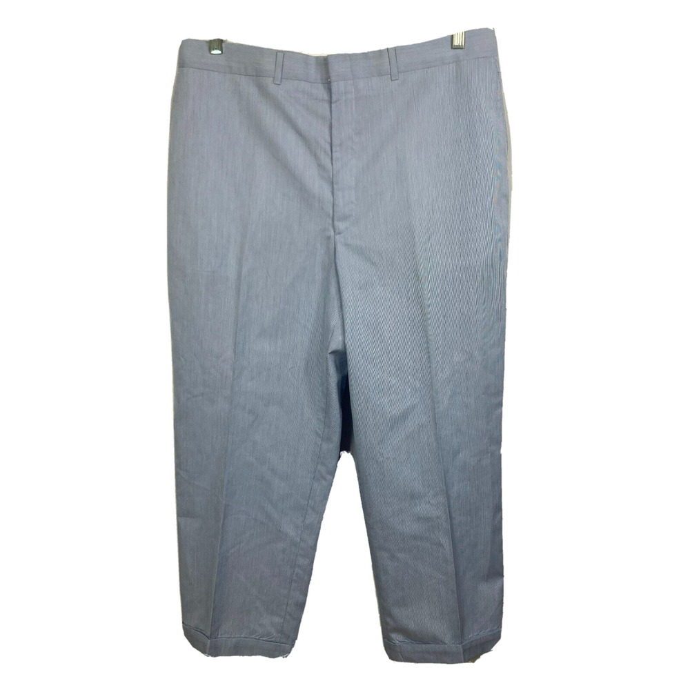 Haggar Pants Mens Sz 40 Blue Cotton Stripe Dress Straight Leg Crop Cuff
